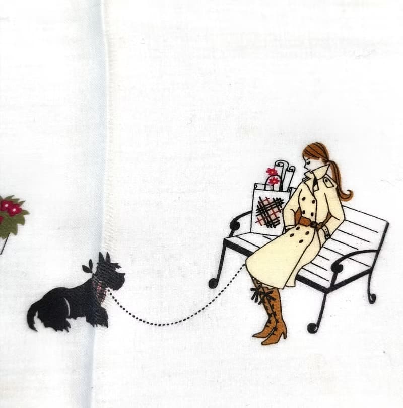 Burberry Vintage Handkerchief Women and Wire Fox Terrier on White 19 x 19 inches