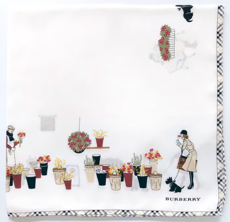 Burberry Vintage Handkerchief Women and Wire Fox Terrier on White 19 x 19 inches
