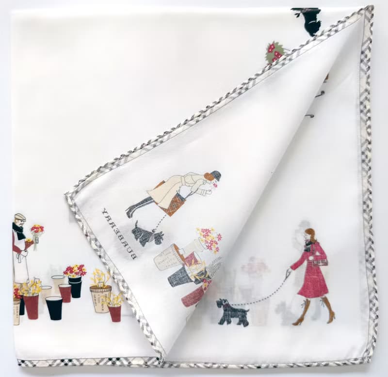 Burberry Vintage Handkerchief Women and Wire Fox Terrier on White 19 x 19 inches