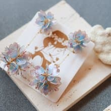 春櫻 白月色 櫻花花球垂墜式水晶花樹脂 對稱樹脂耳環