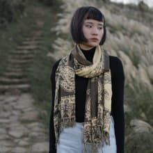 印度質感變形蟲絲巾 - 深咖