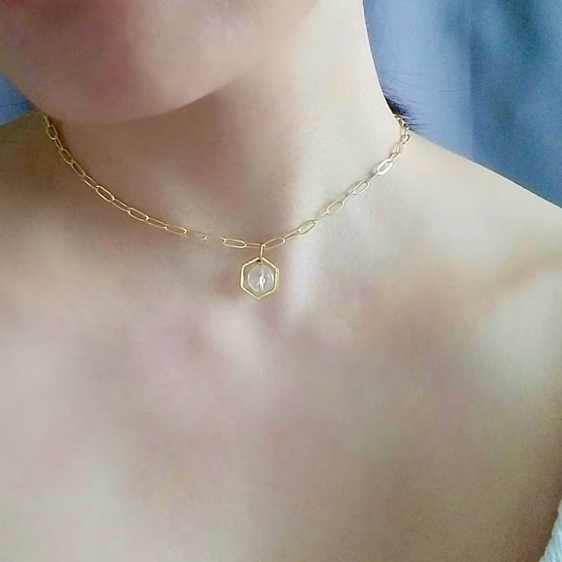 白水晶球吊鎖骨鍊 長項鍊 自由調節長度 | 淨化負能量 舒緩壓力