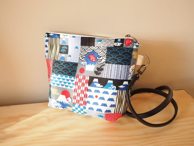 手工縫製托特側肩包帆布手袋 和風富士山圖案