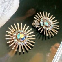vintage jewelry  炫目火花極光萊茵 夾式耳環