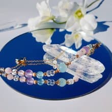 海上花開。粉晶 海水藍寶 白水晶 14K包金 水晶礦石設計手鍊