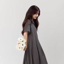 Nicole有領短袖箱褶洋裝/ 墨灰