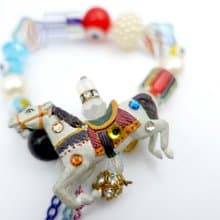 法國古董老件旋轉木馬獅子綴施華洛水晶文青小清新小花動物手鍊