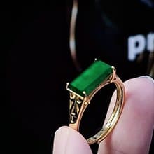 招財|無事牌|A貨翡翠老坑種冰玻辣綠無事牌12mm純銀鍍金男戒戒