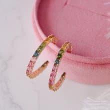 Natural Tourmaline Sterling Silver 925 with Rosegold Plated Hoop Earrings.