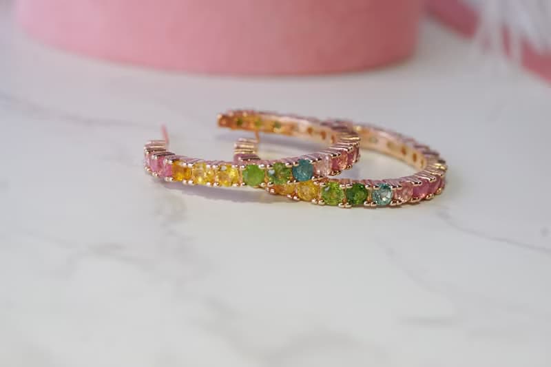 Natural Tourmaline Sterling Silver 925 with Rosegold Plated Hoop Earrings.