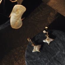古典鎖鏈 菱形珍珠短耳環