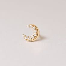 【Solo Earring】 18K/10K 莫桑石月亮單邊耳環 (黃金)
