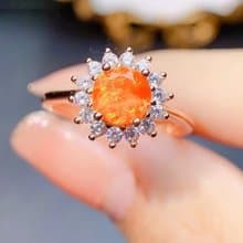 Orange Opal Ring, Mexican Fire Opal Ring, Opal Silver Ring, Natural Orange Opal