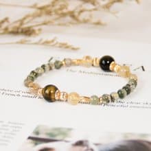 金碧絲絨 天然石 水晶手鍊 藍黃虎眼石 綠幽靈 鈦晶