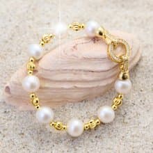 大顆天然白色愛迪生珍珠手鍊 10–11mm 金色鑲鑽圓扣 奢華閃耀 聖