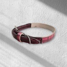 本革　小型犬　首輪　手染め　赤　チェック　イタリアヌメ革　チョコレート色