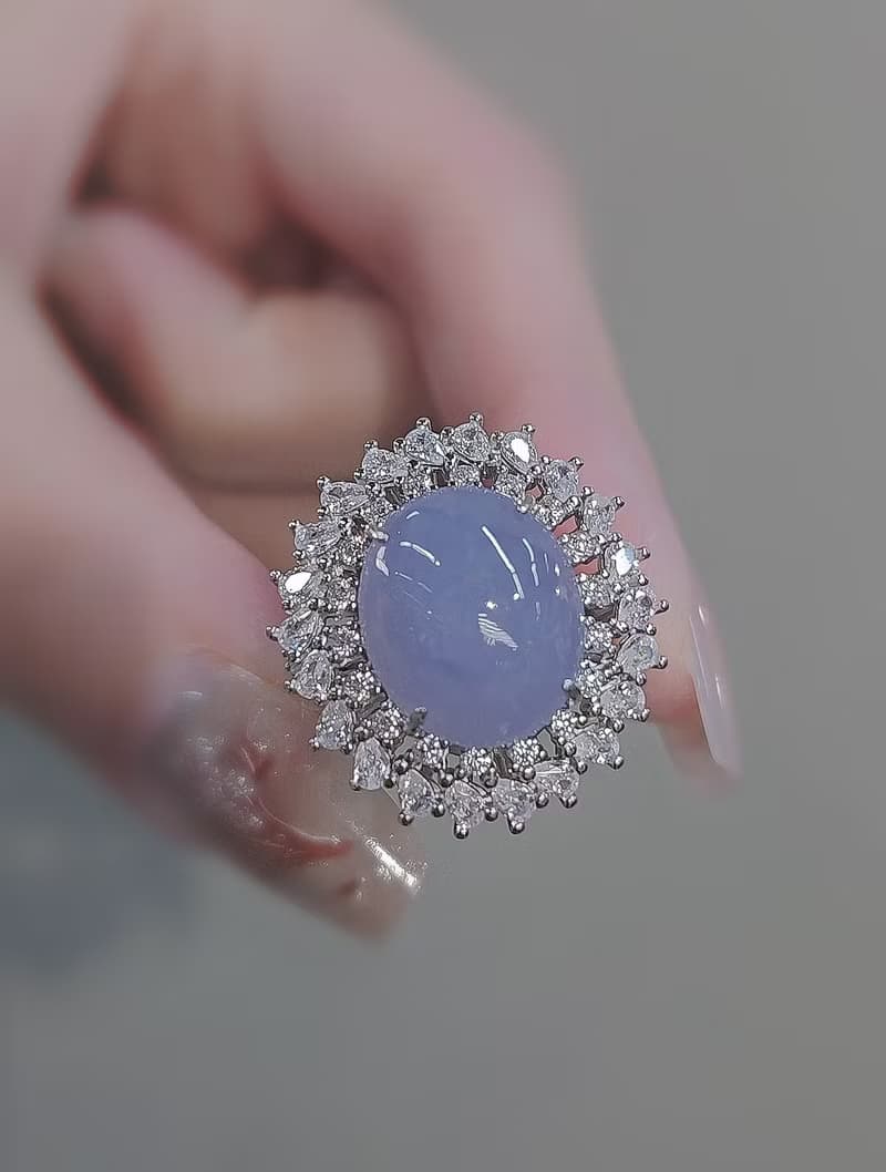 招財•貴人|貴婦紫|緬甸A貨翡翠細糯冰紫純銀豪鑲戒指