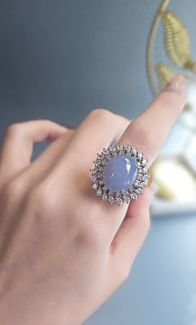 招財•貴人|貴婦紫|緬甸A貨翡翠細糯冰紫純銀豪鑲戒指