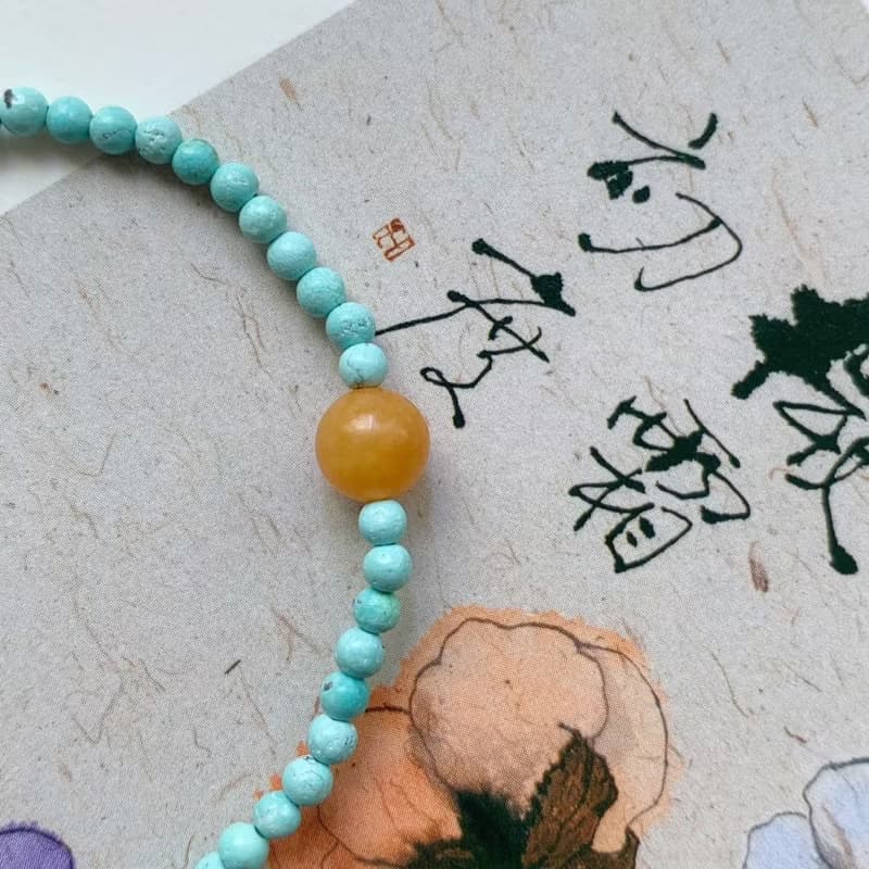 原創手工天然原礦綠松石黃玉手串手鏈生日禮物