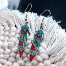Vintage Jewelry 西洋古董飾品 景泰藍 圖騰紅底 耳勾 針式耳環