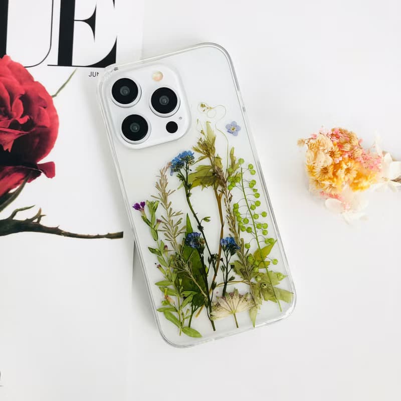 綠色花園手工押花手機殼 適用於iPhone 16 Pro Max Samsung S25