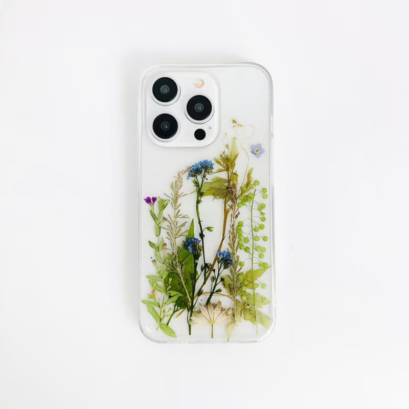 綠色花園手工押花手機殼 適用於iPhone 16 Pro Max Samsung S25