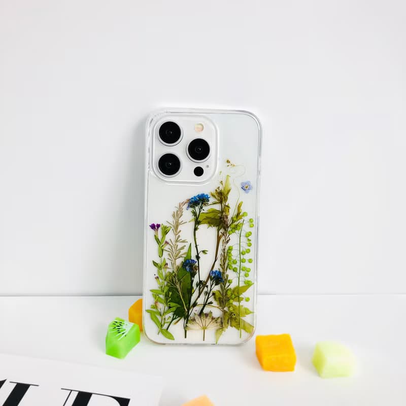 綠色花園手工押花手機殼 適用於iPhone 16 Pro Max Samsung S25