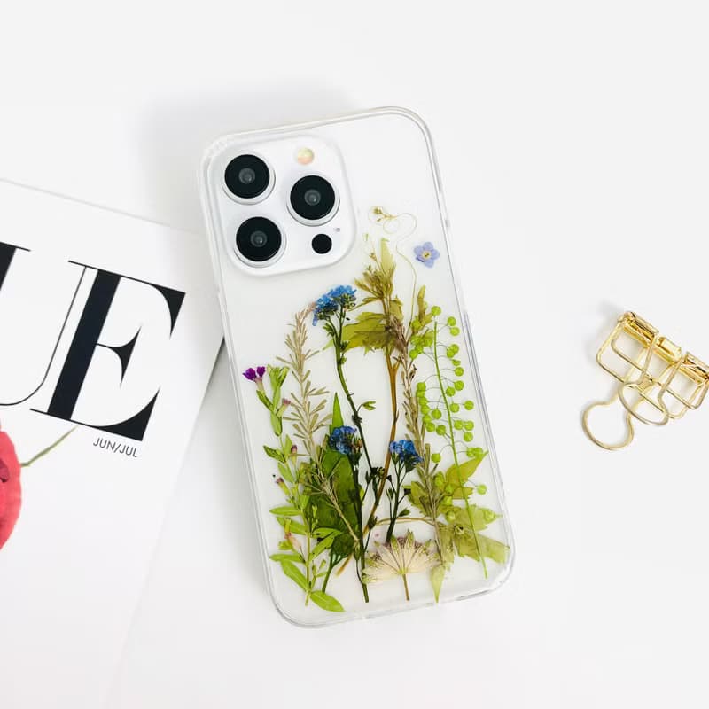 綠色花園手工押花手機殼 適用於iPhone 16 Pro Max Samsung S25
