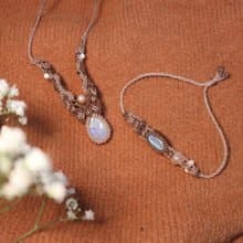 天然石月光石珍珠編織項鍊手鍊