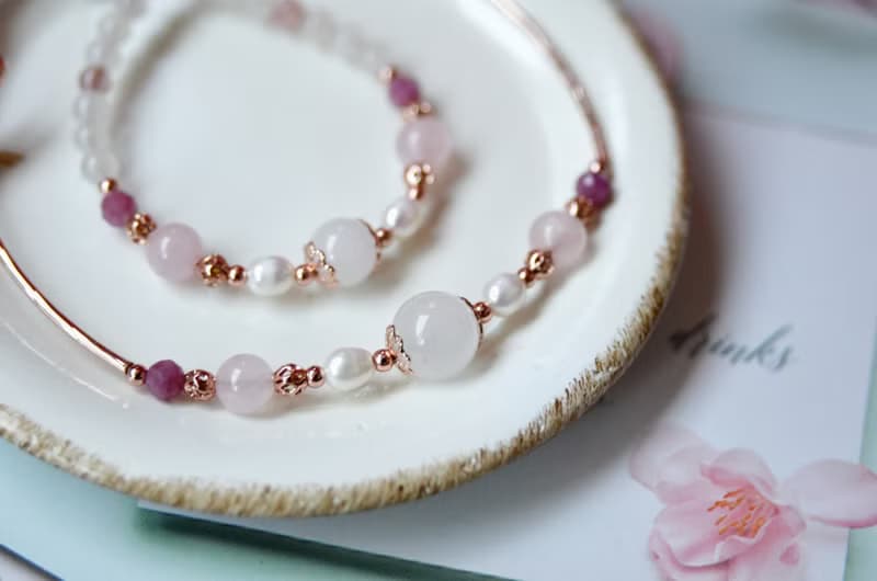 豔陽下的波斯菊花海 - 鍍玫瑰金半寶石母乳手鍊 (親子手鍊)