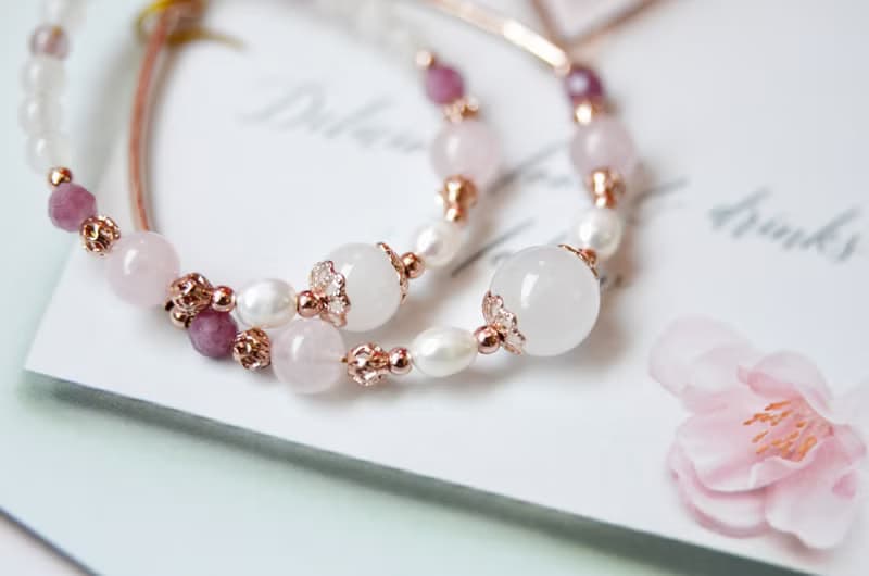 豔陽下的波斯菊花海 - 鍍玫瑰金半寶石母乳手鍊 (親子手鍊)