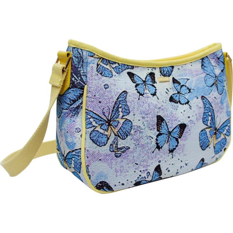 彎月斜背包 防潑水 平織緹花 紫戀蝶