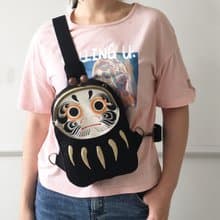 日本達摩肩背包 帆布包 胸包 黑色 口金包