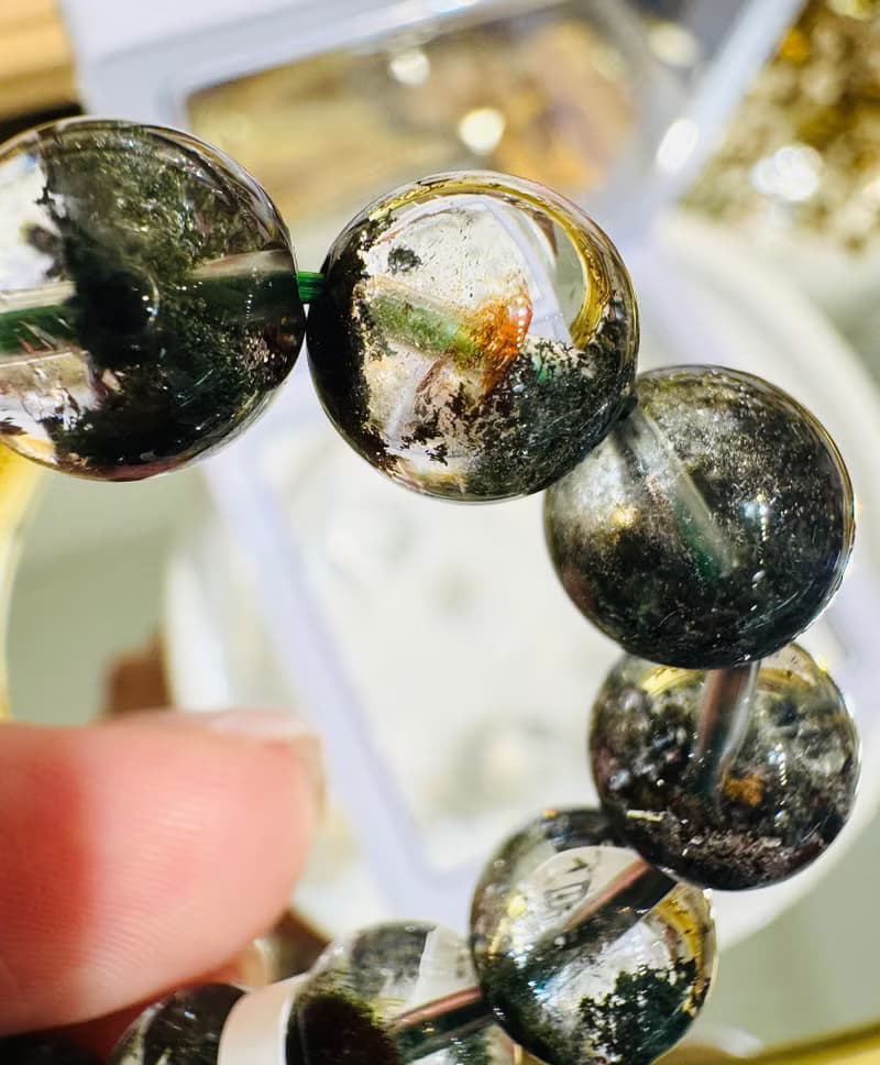 精品玻璃體濃色招財半盆森林綠幽靈9.5mm23.80g主正財事業貴人運
