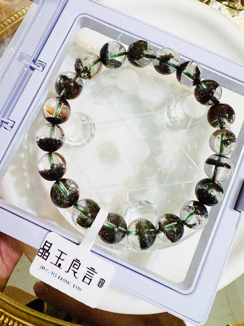 精品玻璃體濃色招財半盆森林綠幽靈9.5mm23.80g主正財事業貴人運