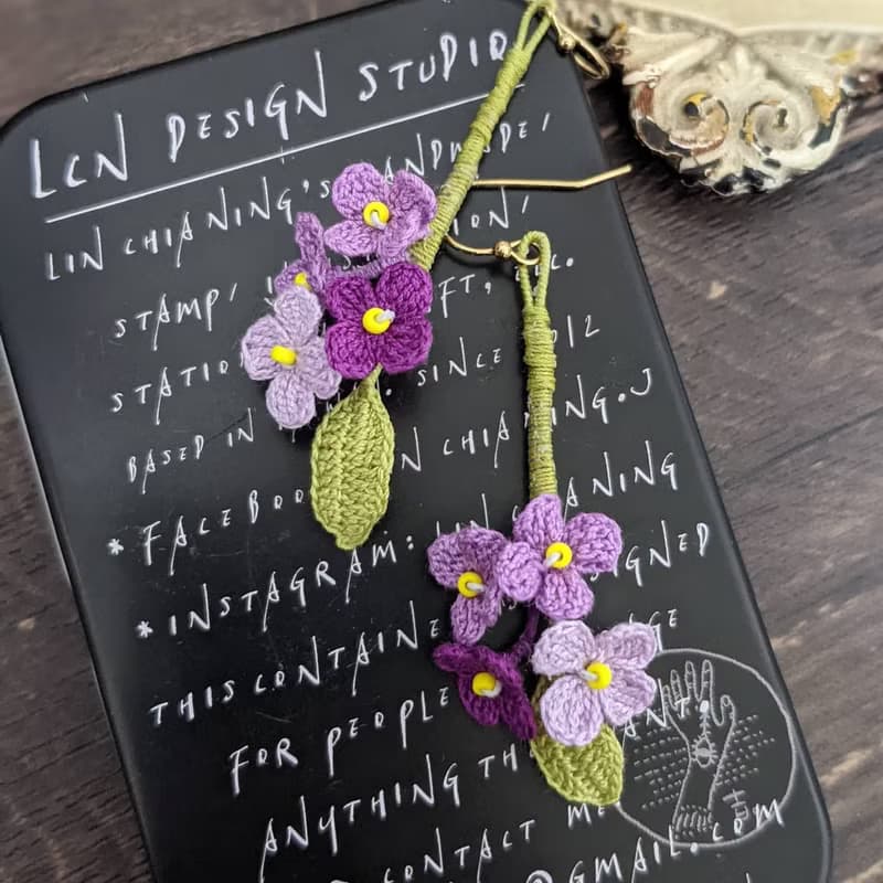 蕾絲 串珠 鉤針 編織 刺繡 耳環 花束 可改夾式