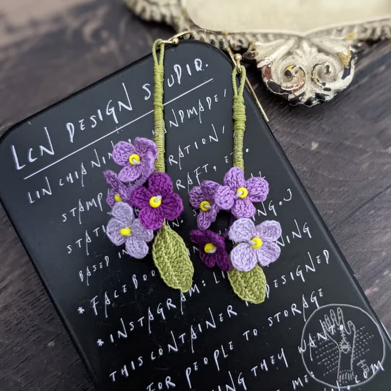 蕾絲 串珠 鉤針 編織 刺繡 耳環 花束 可改夾式