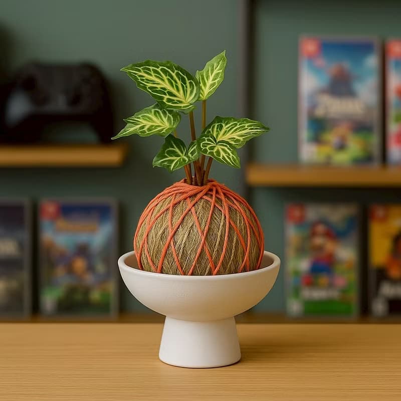 苔球植物 蠟染合果芋橘綠苔球加磨砂高腳缽 苔球 苔玉 禮物 送禮