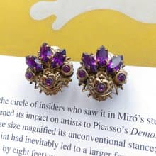Vintage Jewelry 西洋古董飾品 西德製 優美 馬眼紫鑽 夾式耳環