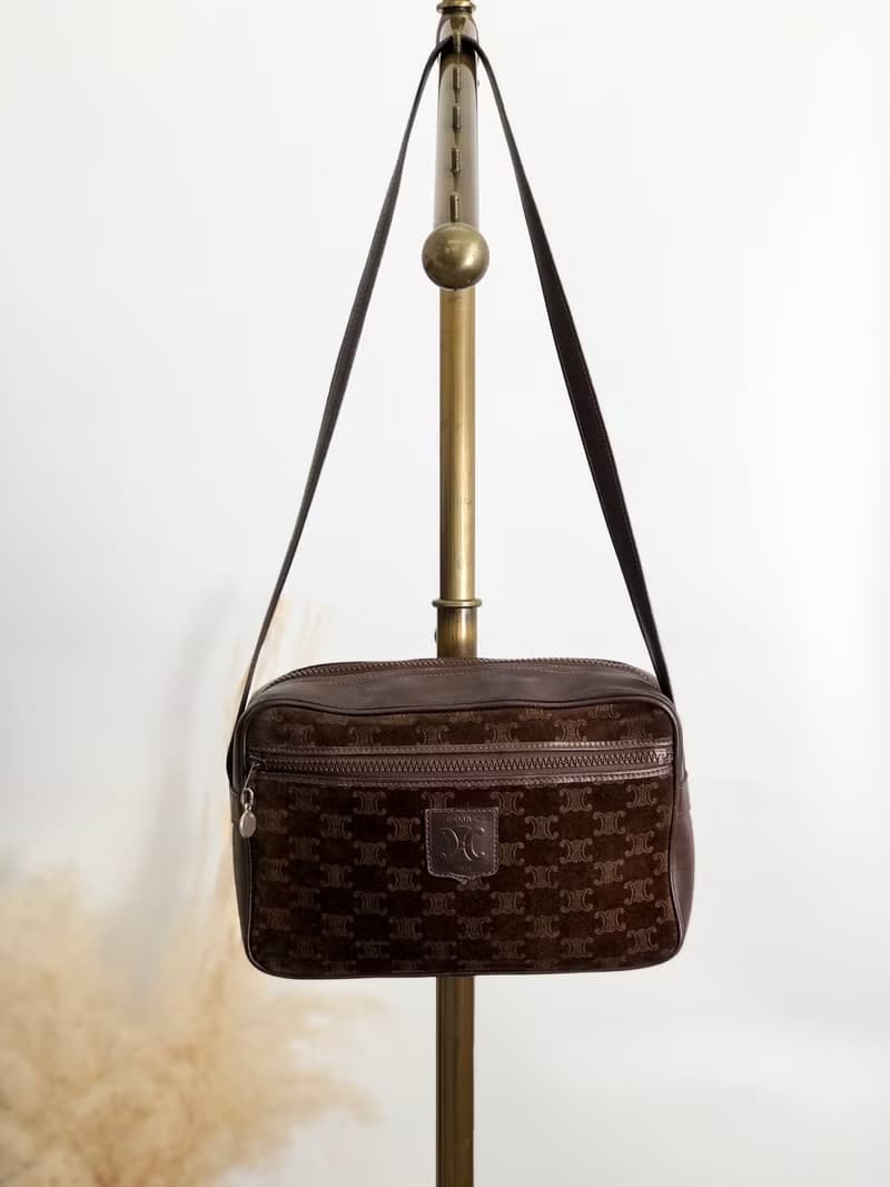 【 日本直送　名牌中古包 】CELINE セリーヌ ブラゾン ショルダーバッグ ブラウン ブラゾン型押し スエード vintage ヴィンテージ sckbvj