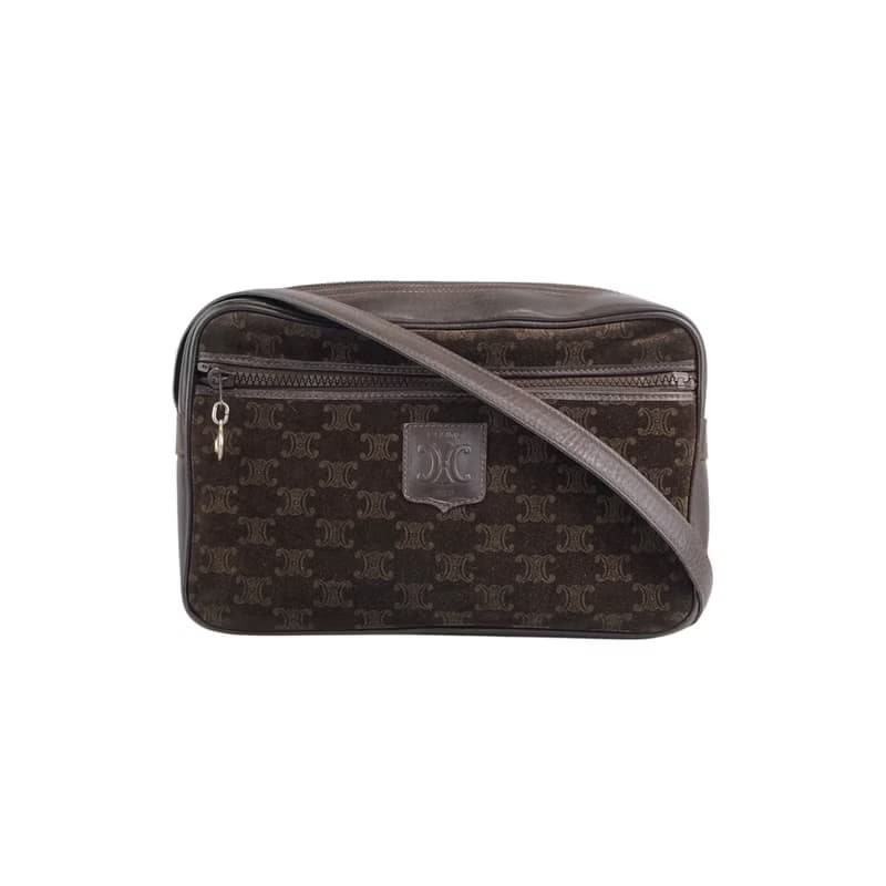 【 日本直送　名牌中古包 】CELINE セリーヌ ブラゾン ショルダーバッグ ブラウン ブラゾン型押し スエード vintage ヴィンテージ sckbvj