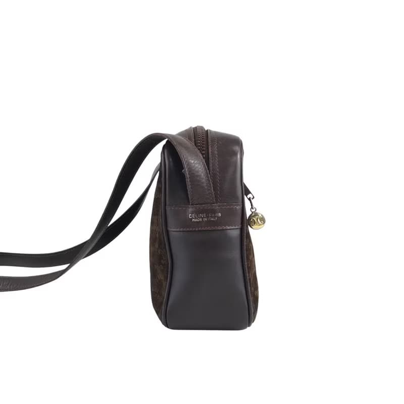 【 日本直送　名牌中古包 】CELINE セリーヌ ブラゾン ショルダーバッグ ブラウン ブラゾン型押し スエード vintage ヴィンテージ sckbvj