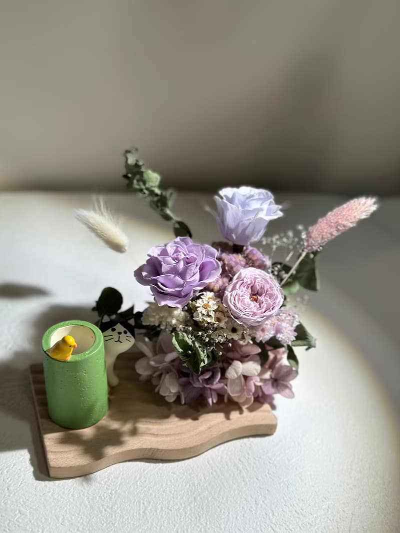 乾燥玫瑰粉永生花筆筒 新年禮物 辦公室療癒小物 交換禮物