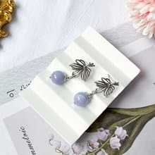 天然藍紋瑪瑙14K包金楓葉耳釘 S925純銀耳針