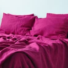 Fuchsia linen sheet set / Flat+fitted sheet+2 pillowcases / Pink bedding