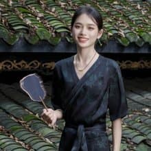 東方衣飾美 新中式中國風藏裝 竹葉文藝鬆弛感洋裝