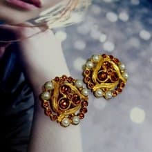 vintage jewelry  古董三稜萊茵夾式耳環