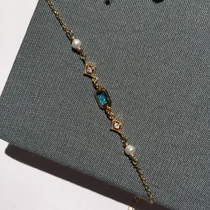 14K包金天然淡水珍珠藍水晶珍珠手鏈 手環 項鍊 鎖骨鏈 14KGF