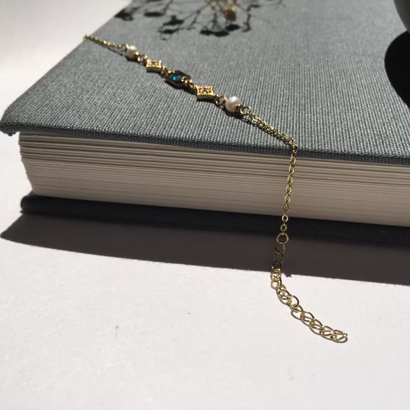 14K包金天然淡水珍珠藍水晶珍珠手鏈 手環 項鍊 鎖骨鏈 14KGF