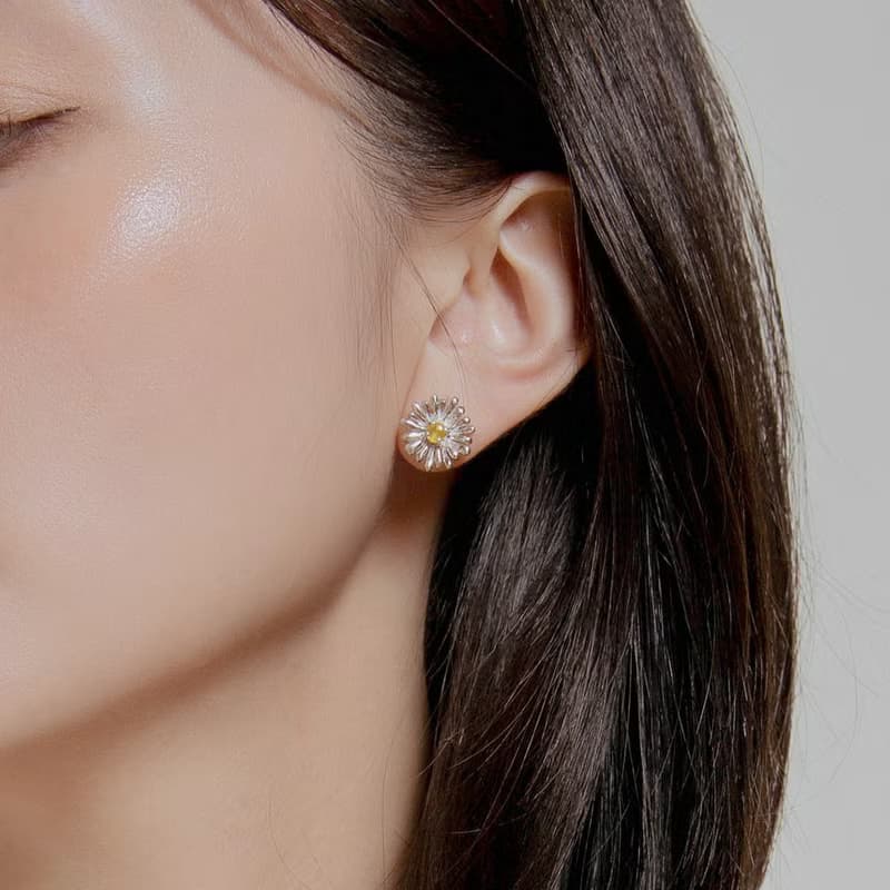 Daisy Earrings 雛菊純銀寶石耳環 花花 花朵 純銀耳環 送禮推薦